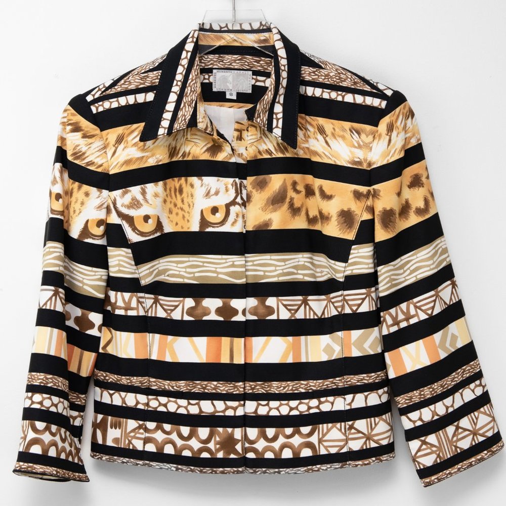 Alberto Makali Blazer Animal Mix  Tiger Leopard Print Jacket Statement Size 8